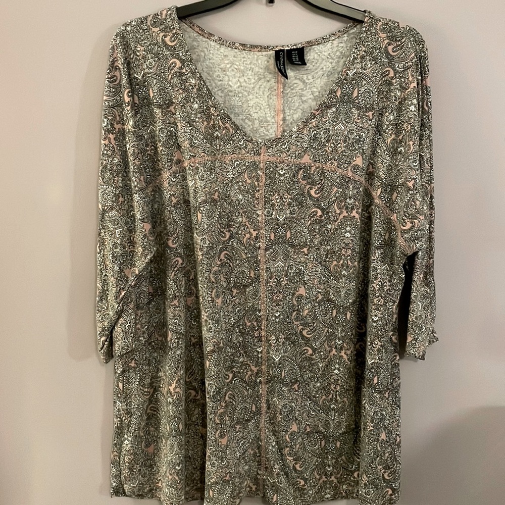 Cynthia Rowley TJX Women Pink Paisley 3/4 Sleeve Blouse 1X